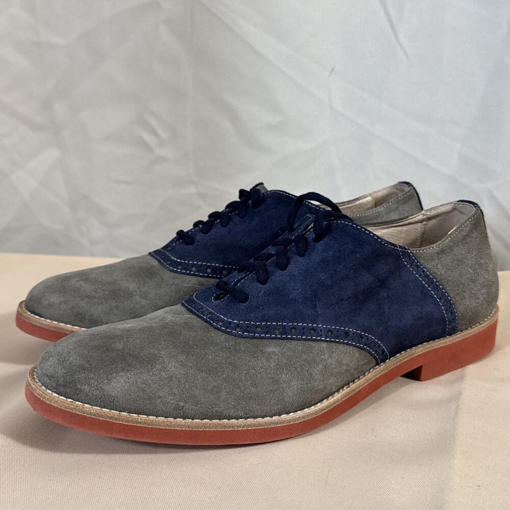 Barneys New York CO-OP Mens 10 M Suede Saddle Oxford Shoes Gray Navy Italy